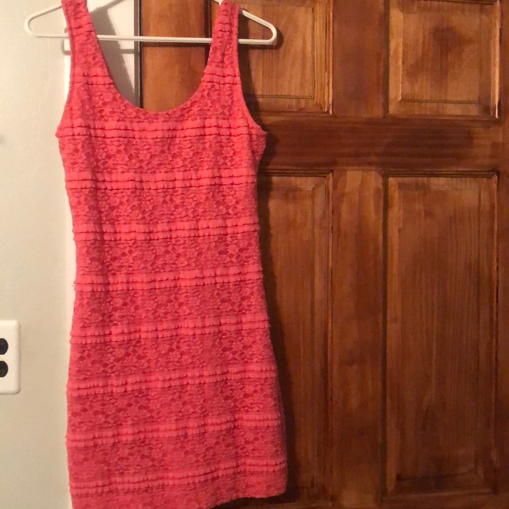 Coral lace fitted tank top dress